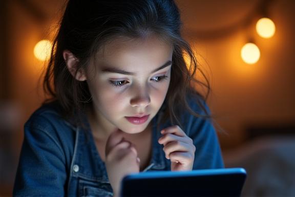 Niña concentrada analizando lógica de programación en tableta