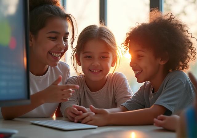 Niños trabajando en equipo de forma creativa